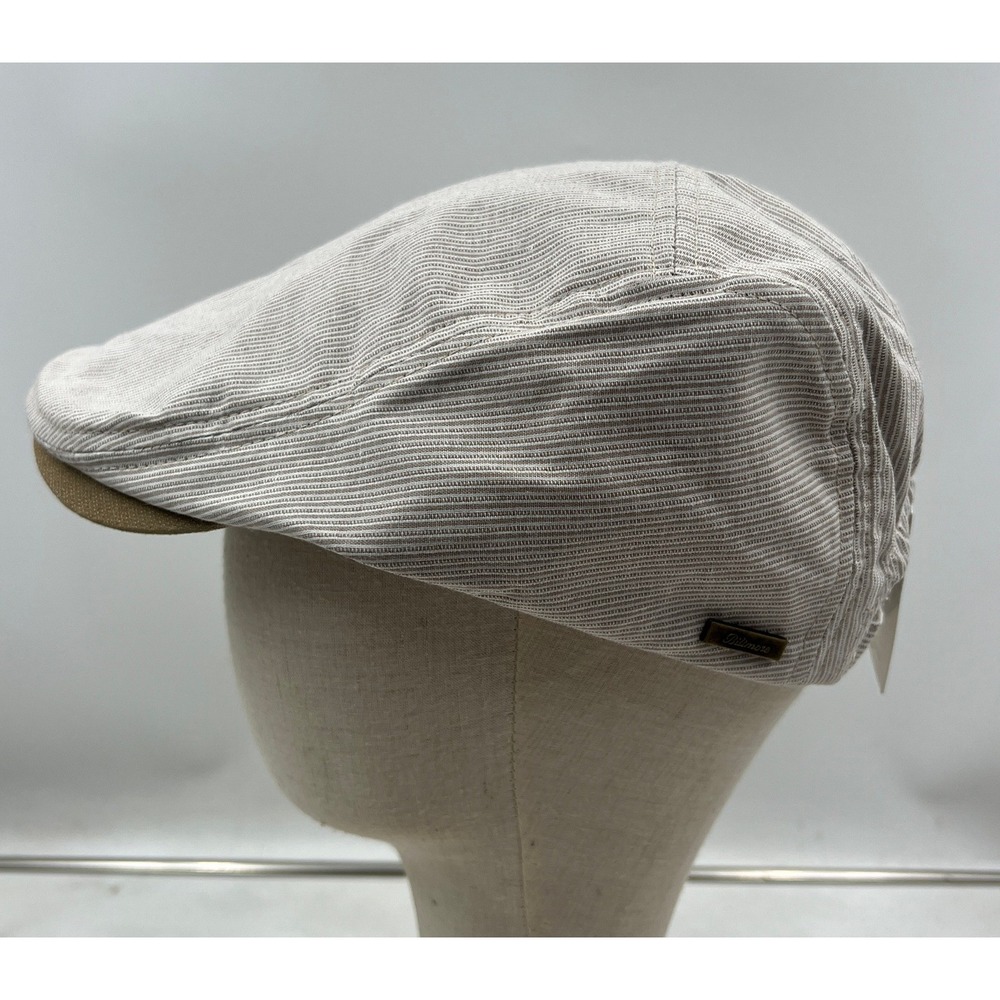 Biltmore 1917 Flat Cap Men's Small Khaki White Stripe Adjustable Buckle Hat NWT